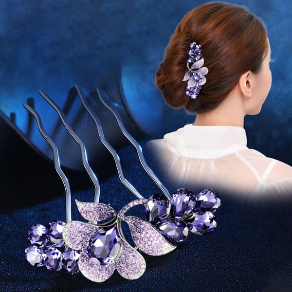 Rhinestone Hårklemme Krystall Firetannet Hårgaffel Blomsterkam Bryllupshodeplagg-FA12- Blue