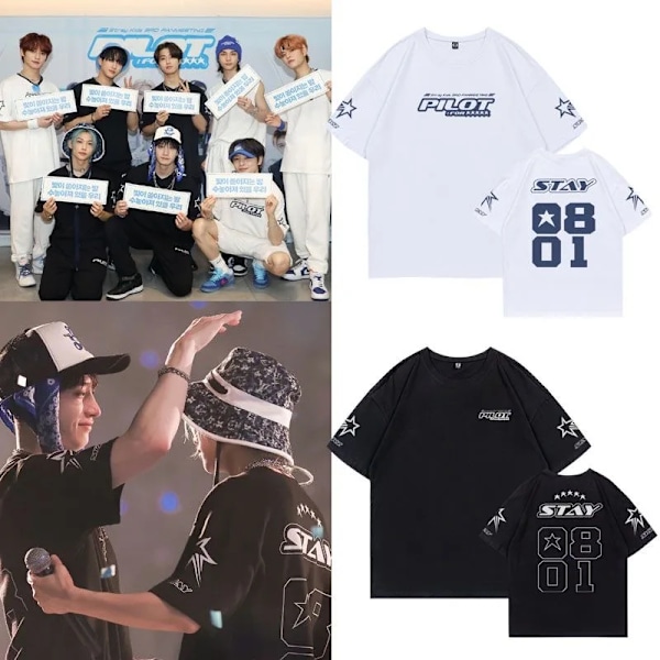 Stray Kids Sama T-paita Naiset Miehet SKZ 3. FM Pilot For 5 Stars Konsertti Puuvilla T-paita Kpop Kesä Lyhythihainen Poika Tytöt Tee White-FA3- White 4XL