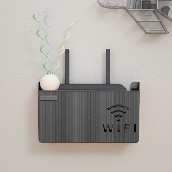 Trådløs Wifi Router Hylle Oppbevaringsboks Veggmontert ABS Organisering Black