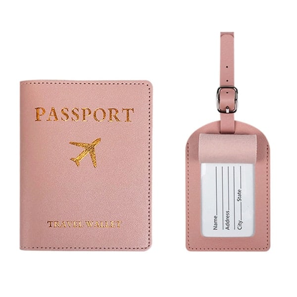 Enkel Passholder og Bagasjelapp Lær Reiseutstyr Sett Kupp Rosa Pass&tag