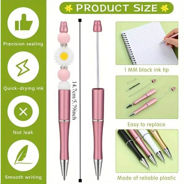 12 stk Hundepot Pærler Plast Pen Kristal Afstand Træperler Gel Pen Sort Blæk Skolemateriale