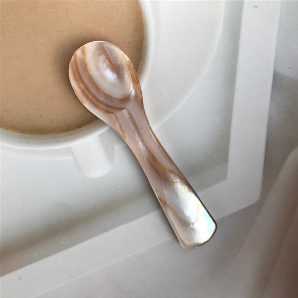 Sett med 6 perlemor 7 cm x 2,2 cm mopp kaviarskjeer med rundt håndtak for 7CM