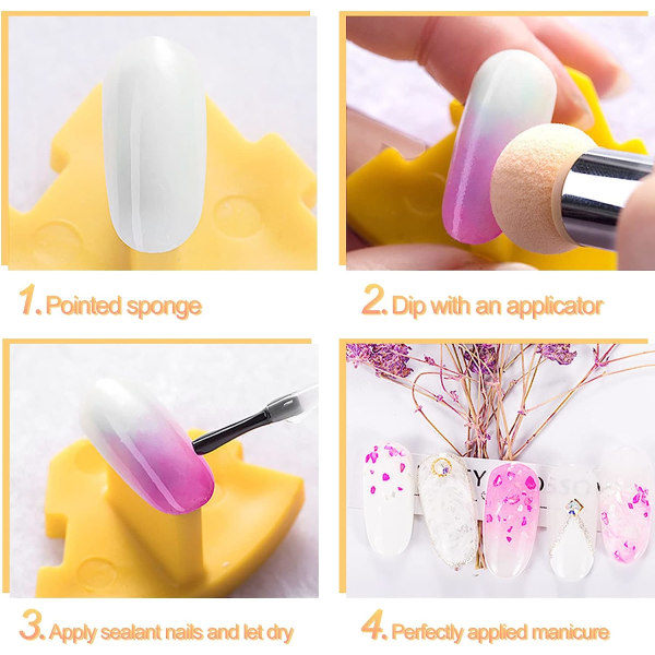 Neglesvampe til Ombre, Svampe Neglekunstbørste, Dobbelthovedet Ombre Neglesvamp med 4 Udskiftningshoveder, til Gradient Negledesign CDQ