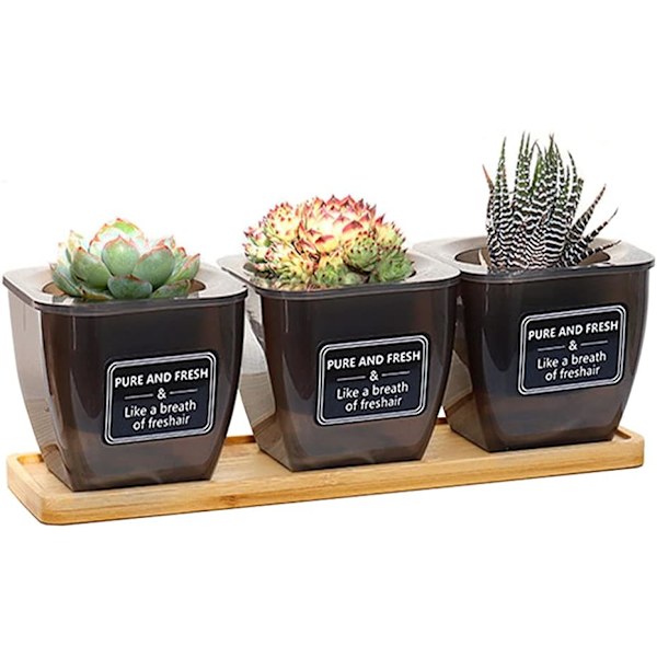 3 stk urtepotte, innendørs urtepotte, automatiske vanning blomsterpotter