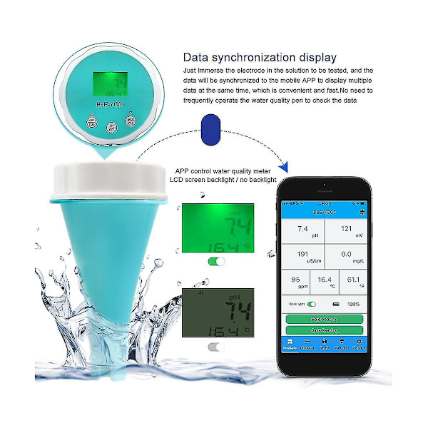 6-i-1 Vattenkvalitetsdetektor Smart Online Bluetooth Vattenklormeter Ph-mätare Drivet Verktyg För Simbassäng（Som Visas）