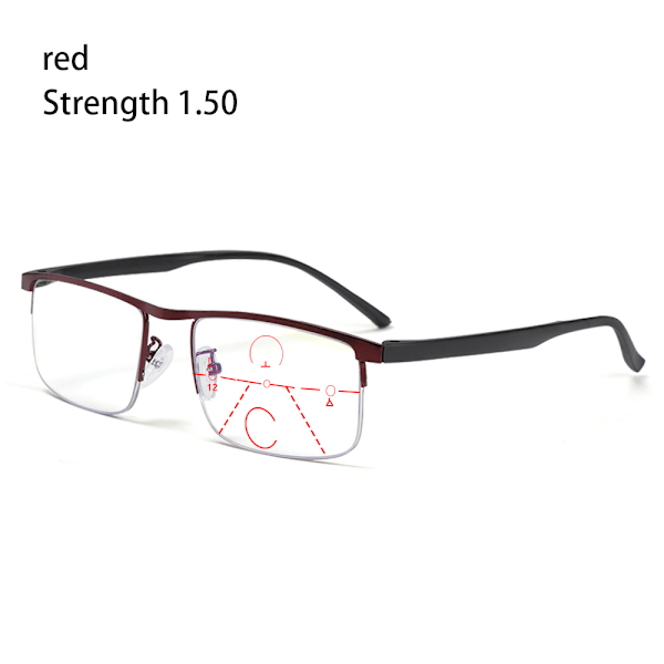 Anti Blåt Lys Læsebriller Progressive Presbyopic rød Strength 1.50 red