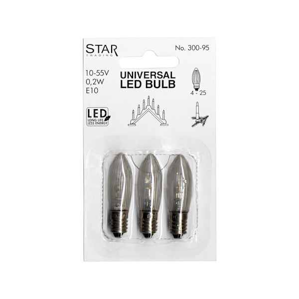 Energisnåla 3-pack LED-lampor klassisk räfflad stil E10, 10-55v