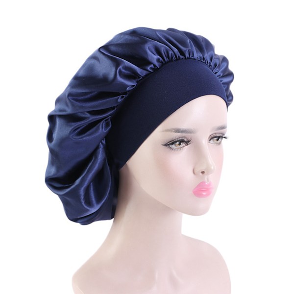 Fashion Big Size Satin Silke Bonnet Søvn Nat Cap Hovedbeklædning Black