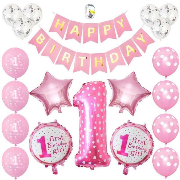 Ett års födelsedag dekoration set ballonger festtillbehör för pojke flicka
