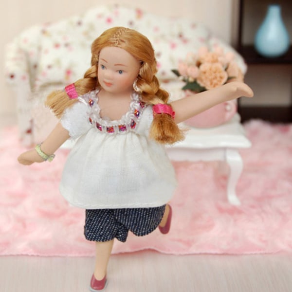 Dockhus Mini-porslinsdocka Modell Blond tjejleksak