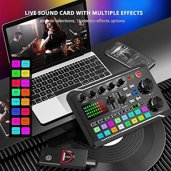 F998 Live Sound Card Audio Mixer Podcast, Röstväxlare för styrelse för mikrofon Karaoke
