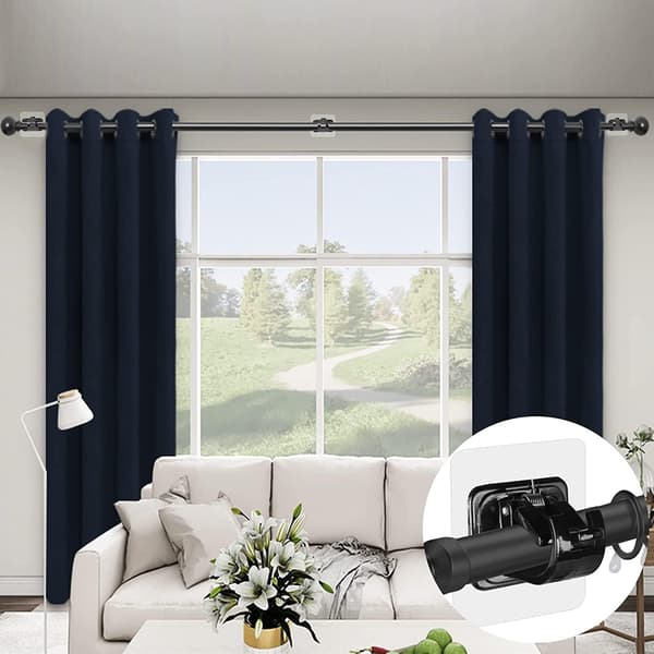 8-pack Curtain Rod Brackets No Drilling, Clear Plastic Self-Adhesive Rod Holder, Black-FA-