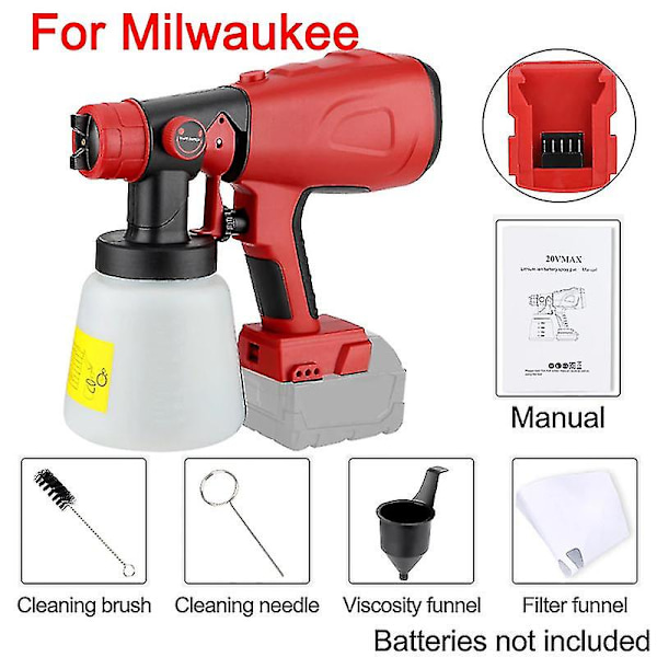 Milwaukee 18v akulleille 800ml sähköinen maalauspistooli langaton maalaussuihke automaattinen huonekalut teräs pinnoitus airbrush yhteensopiva