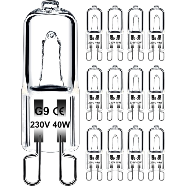 G9-lamppu 40W 230V himmennettävä lämmin valkoinen, G9 halogeenilamppu 300°C toleranssi, G9 uunilamppu mikroaaltouuni liesi kattovalaisimet, 12-pakkaus