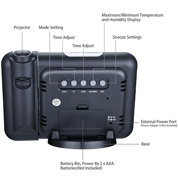 LCD-vekkerklokke Radiostyrt klokke LED Radiostyrt vekkerklokke Snooze-alarm Bordklokke med projeksjon
