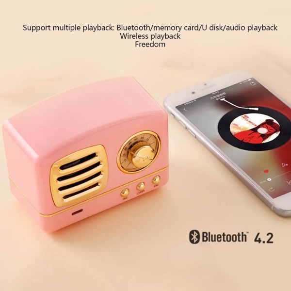 Retro Bluetooth trådløs høyttaler med FM-radio, én liten høyttaler