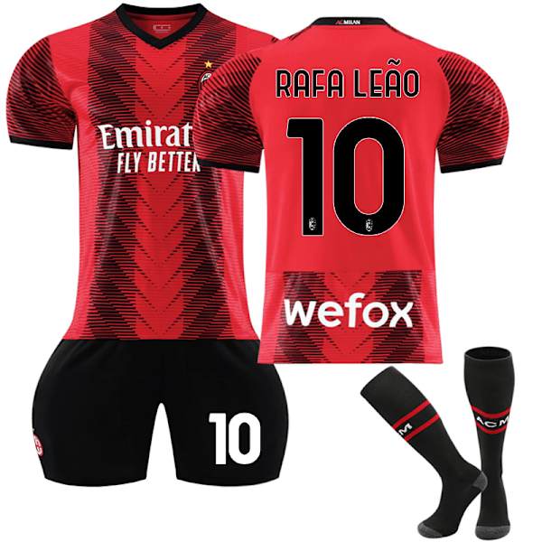 2023-2024 AC Milan Hjemmefotballtrøye for barn nr 10 R. Leão 28