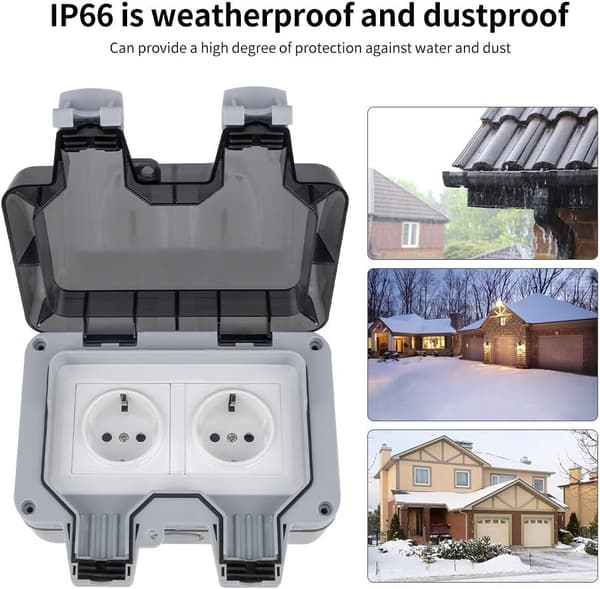 Surface Mounted Outdoor Socket, Outdoor Wall Socket, Weatherproof, Dustproof Socket, Folding Lid for Outdoor and Outdoor Use-FA6-