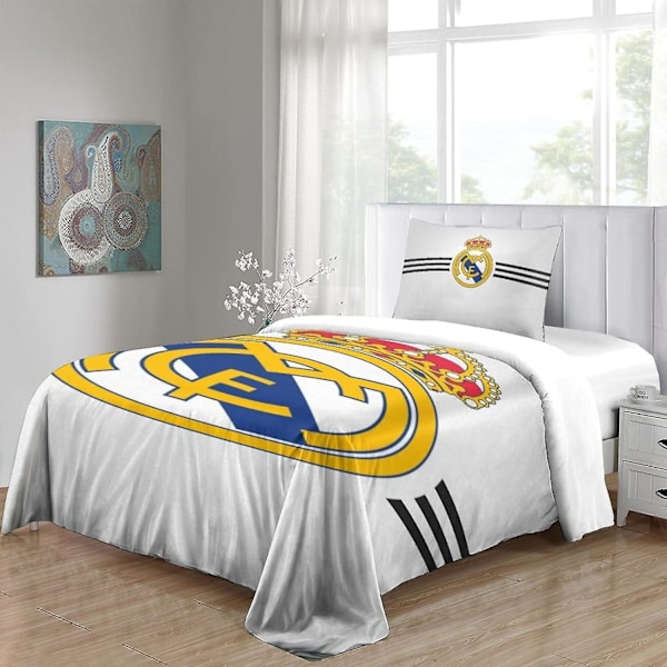 Real Madrid Ultra Blødt Sengetøjssæt D Sengelinned Berømt Fodboldhold Trykt Mikrofiber Dynebetræk Dele med Lynlås Lukning 135*200 CM King220x240cm