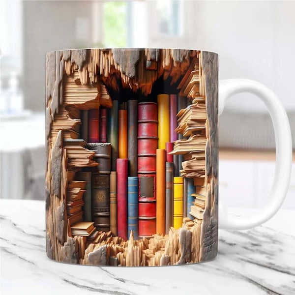 3D Bokhylla Mugg - Kreativ Utrymmesdesign för Bokälskare - Multifunktionell Keramisk Mugg (11oz, Färg: A) K
