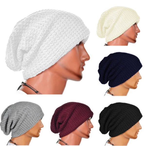 Dame Slouch Lang Beanie Hatt Vinter Ull Caps Varm Strikket Lue Beige