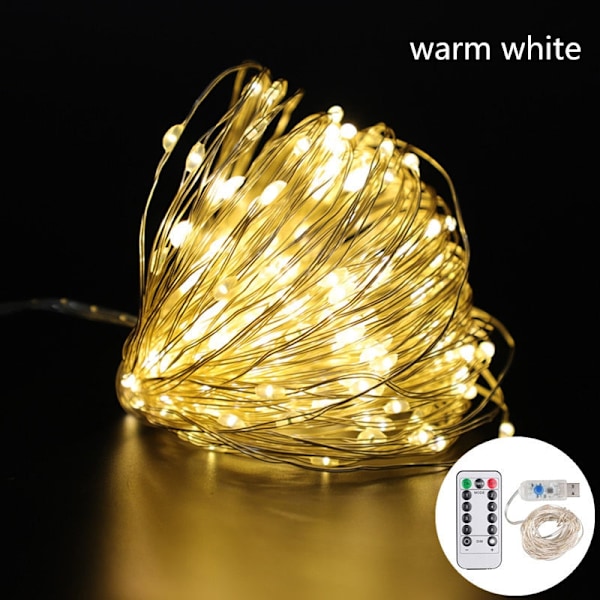 Længerevarende 5m 10m 20m LED Fe-lys Garland Fjernbetjening USB Lysstreng Juledekorationer til hjemmet Julebelysning varm hvid warm white 5M 50LED