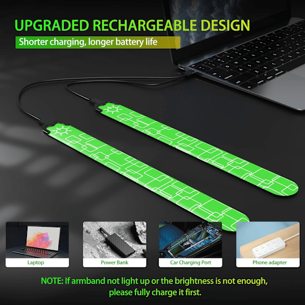 LED-armbånd for løping, 2-pakks løperlamper for løpere Oppladbare refleksløperlys Lysende armbånd Høy synlighet LED-armbåndslamper green