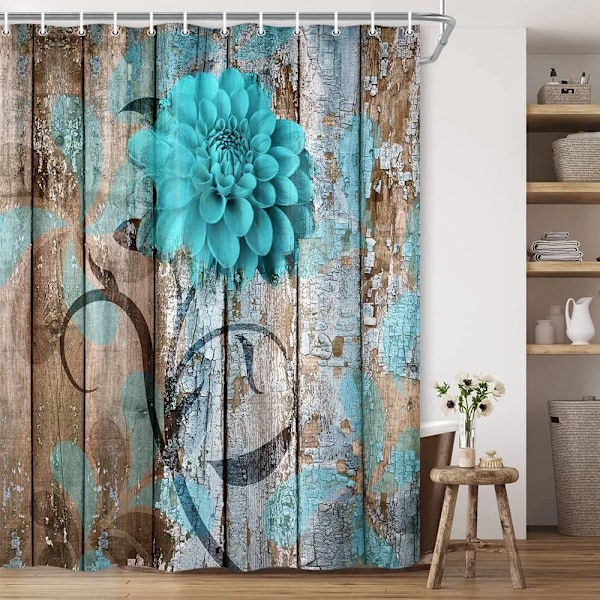 Blommig duschdraperi Akvarell Liten Badrum i Fräsch Stil Vattentät Polyester Gardinväggdekoration med Krokar M384 120X160cm M384