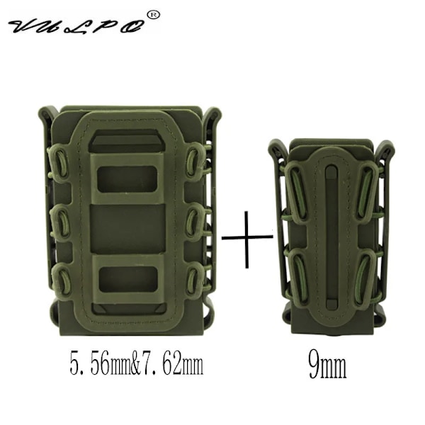 VULPO Taktisk 5,56 mm & 7,62 mm magasinpose 9 mm pistol Molle Mag-pose Soft Shell Mag-pose 9mm 5.56 7.62 Green