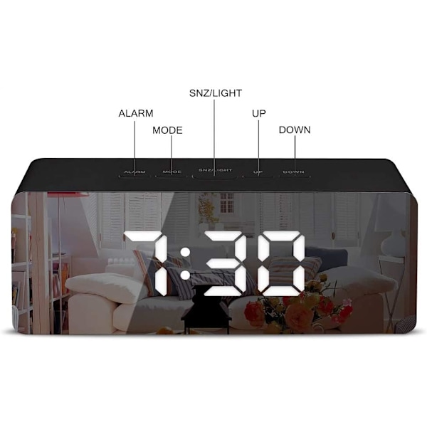 Digital spegelalarm, LED-väckarklocka med Tempe