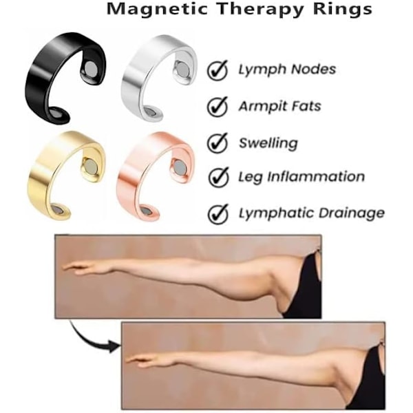 Magnetisk lymfedrænagering ring - Lymfedrænagering ring - Magnetisk lymfedrænagering ring til mænd og kvinder - 4 stk.