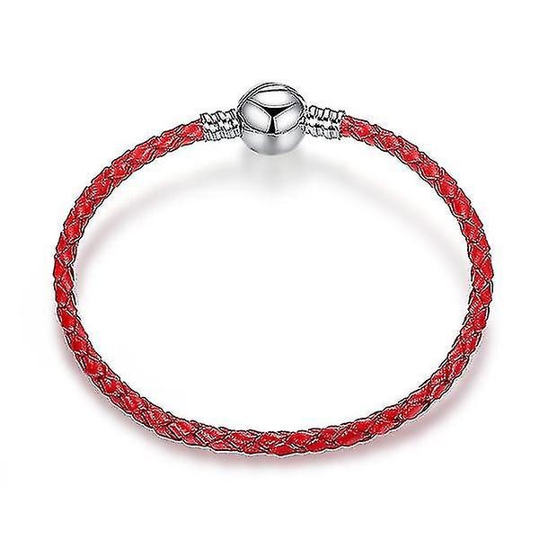 Silver Läder Rep Armband Europeisk Berlock Armband För Pandora Armband Red