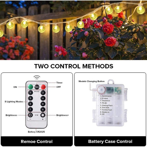 10M 80 LED batteridrivna ljusslingor med 8 lägen varmt vitt