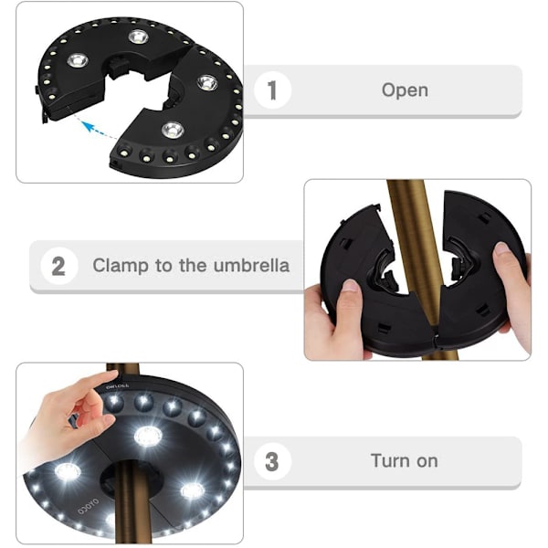 Parasollys 24 LED-lamper med 3 lysmoduser