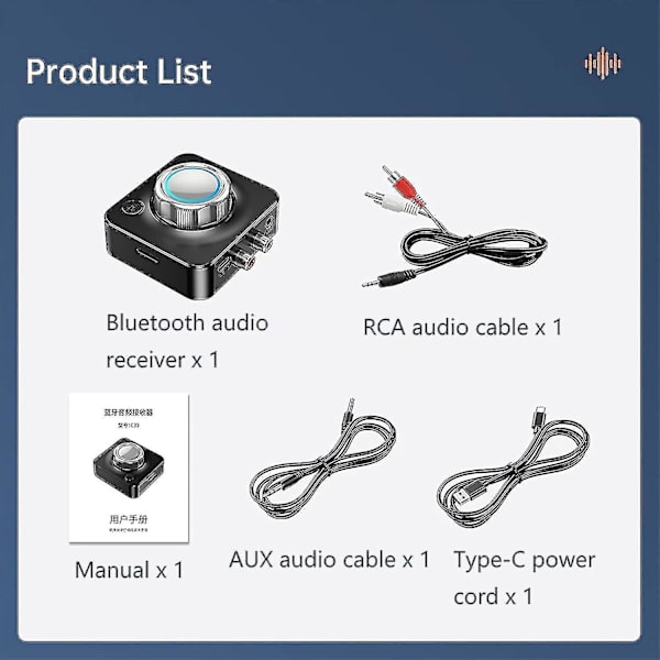 Bluetooth 5.0-modtager, trådløs billadapter til lyd med Aptx-ll lav latens 3d-surround, 3,5 mm og Rca