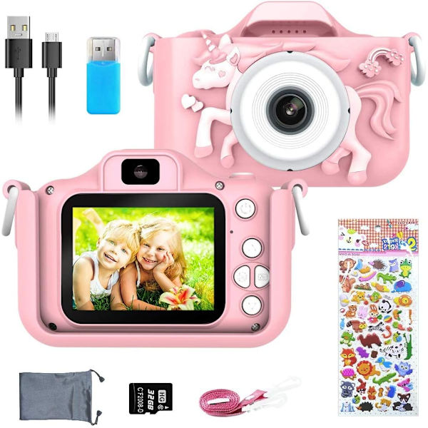Lastenkamera, digitaalinen kamera lapsille 20 MP valokuva ja 1080P HD-video/kaksoisobjektiivi/selfie-kamera/ 8X zoom/automaattinen virta /32 Gt TF-kort mukana, vaaleanpunainen