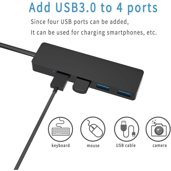 USB-hub, 4-porters USB 3.0-hub, ultraslank ekstra lettvekts USB