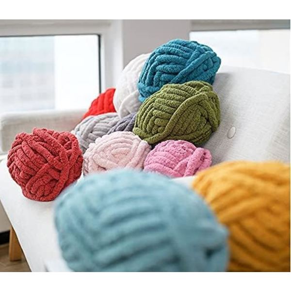 Tyk strikket chenillegarn til håndlavede tæpper, supersoft, stor jumbo Olive Green