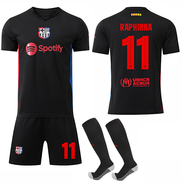 Barcelona Borte Svart Jersey Jalkapallopaitasetti No.11 RAPHINHA 2024-2025 20