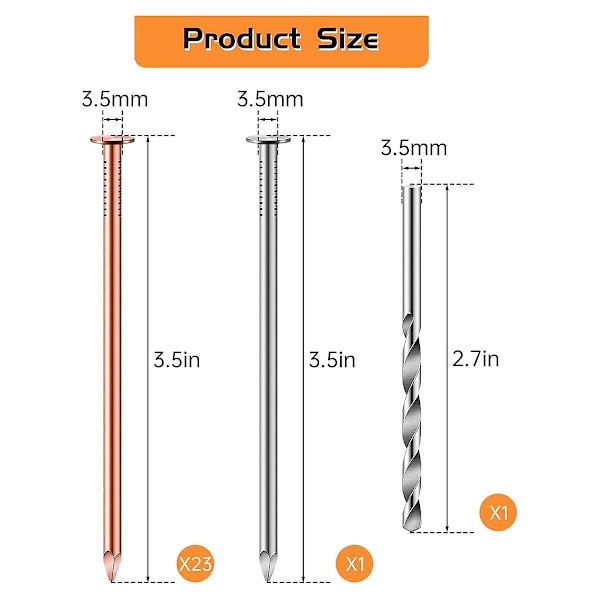 25 stk kobbernagler for å drepe stubber, 3,5 tommer rene kobbernagler i bulk, stubbfjerning nagler jernvarenagler