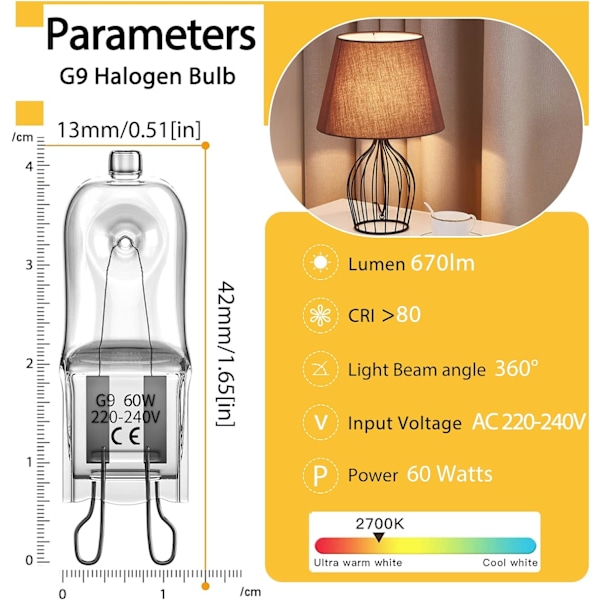 G9 halogeenivalot 60W, 230V, 10-pakkaus 60W