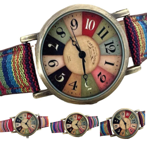 Boho Hippie Ur Rainbow Woven Rem Ur Band Armbåndsur