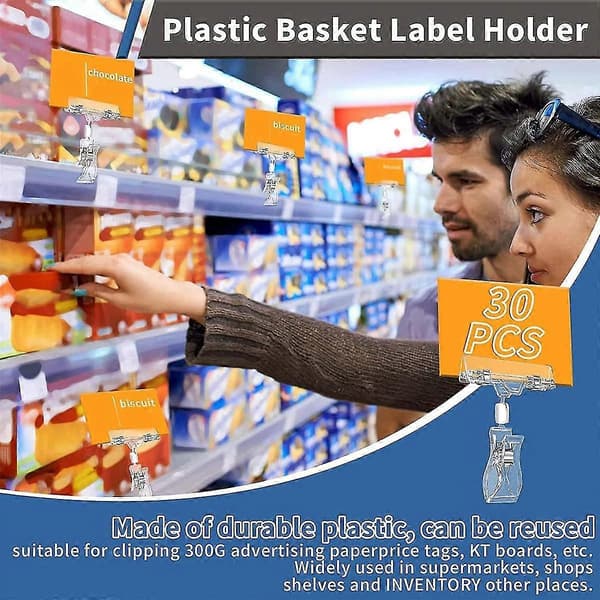 30 st Etiketthållare Skyltklämma, Plast Klar Roterbar Skyltklämma, Varuskylt Displayklämma-FA-