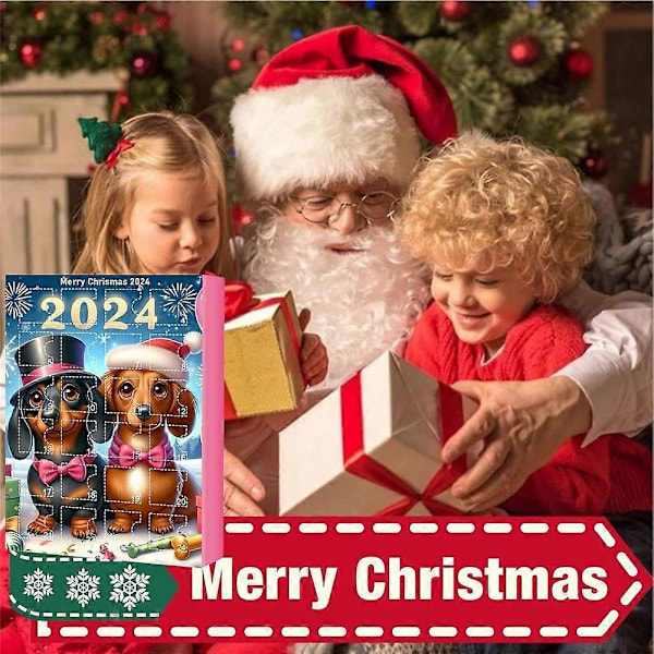 Adventskalender 2024 Jul 24 Dage Nedtælling 2D Akryl Gravhund Hunde Hænge Ornament Blind Box Overraskelsesgave