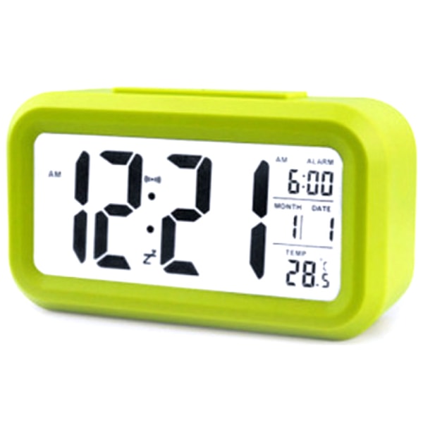 Stor LCD-skjerm Mute Smart Light Elektronisk vekkerklokke Green