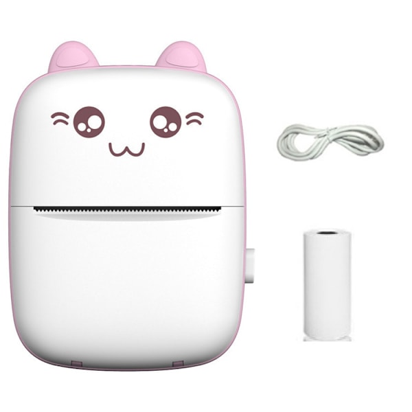 Mini bärbar studentfickskrivare Meow Meow Vit/Puder (inkluderar 1 rulle skrivarpapper) pink