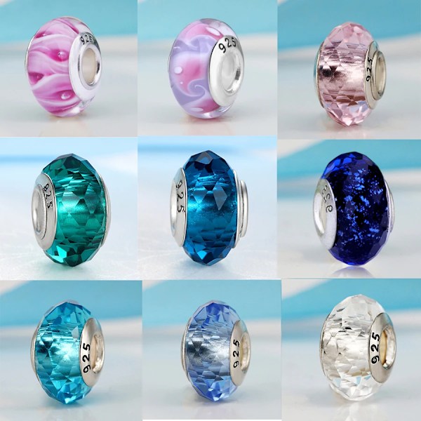 Ny europæisk farverig Lampwork Glasperle Murano Plast Aolly Charm Passende Pandora Armbånd Armbånd Kvinder Pige DIY Smykker Dropship yw15813 8