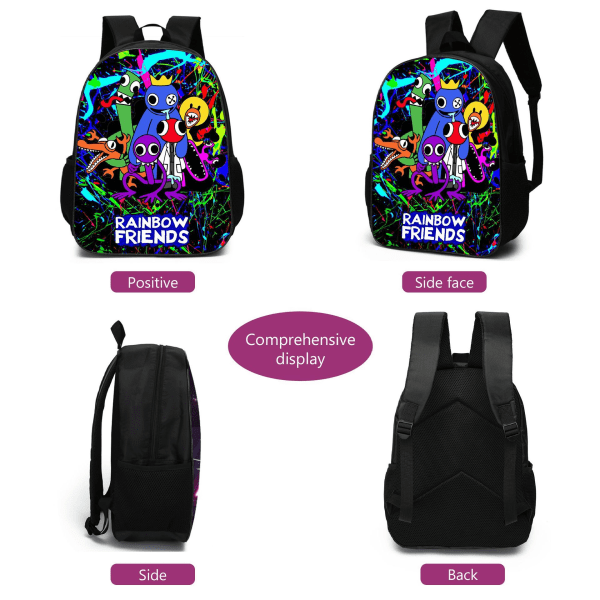 Rainbow Friends Ryggsäck Pojkar Skolväskor Reseryggsäckar Barn Presenter-Set med Ryggsäck Axelväska Pennskrin Backpack
