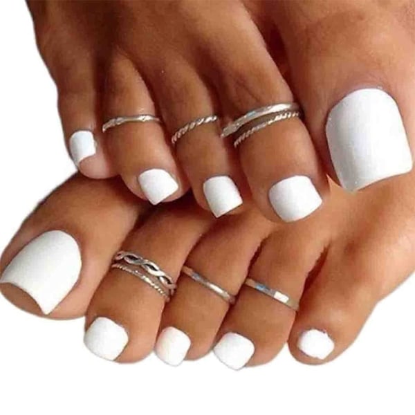 White Press on Toenails Acrylic Fake Toenails Stick on