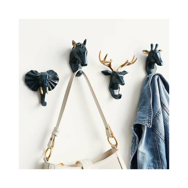 4 pcs animal hanger hook hanger key holder wall mounting (blue-FA-